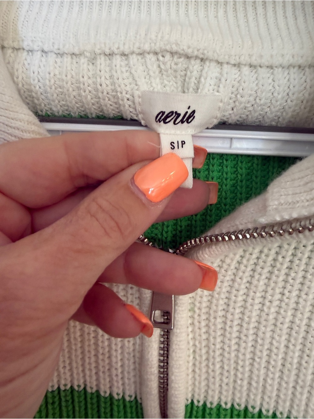 Aerie Green & White Striped Quarter Zip Cotton Sweater Size Small 55431 - Picture 7 of 11